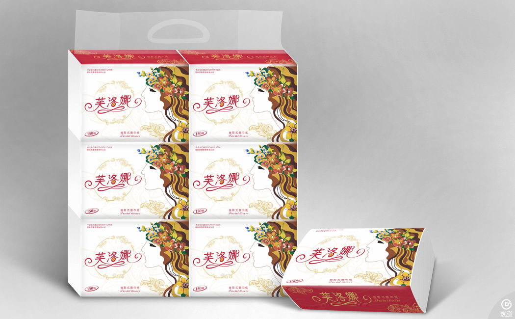 高端纸巾花神典雅品牌-芙洛娜抽取式面纸巾包装设计